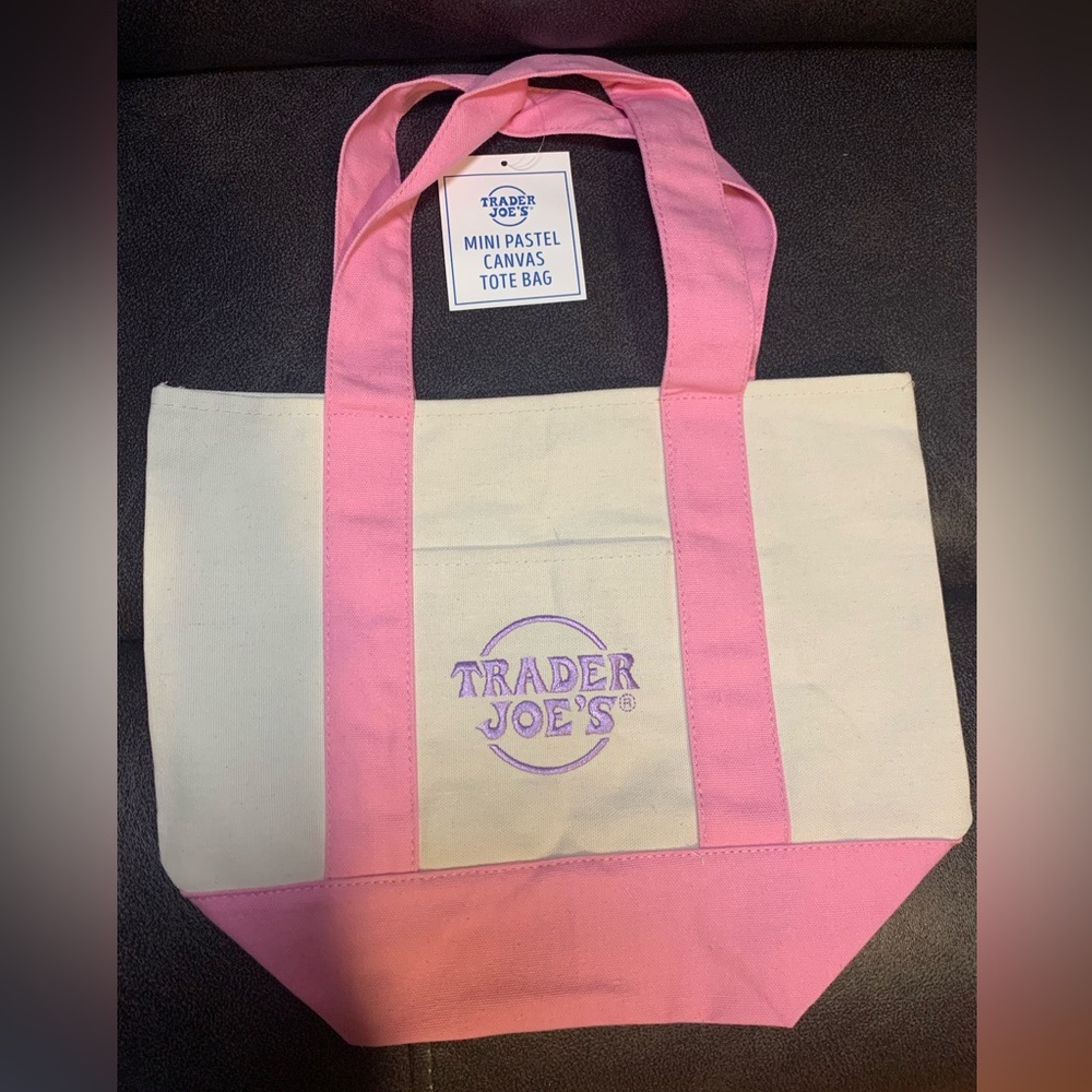 Trader Joe's Mini Pastel Canvas Tote Bag in delicate pink 2026!
